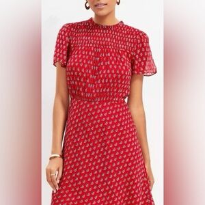 LOFT Red and White Patterned Midi Dress